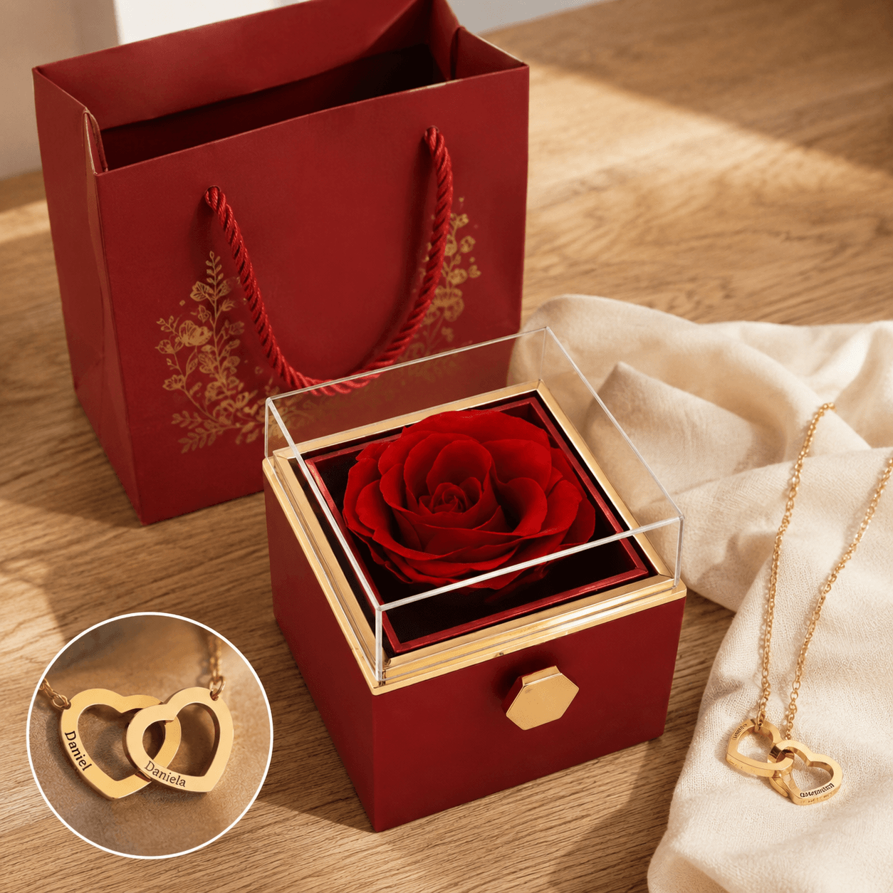 Eternal Rose Box with Engraved Necklace